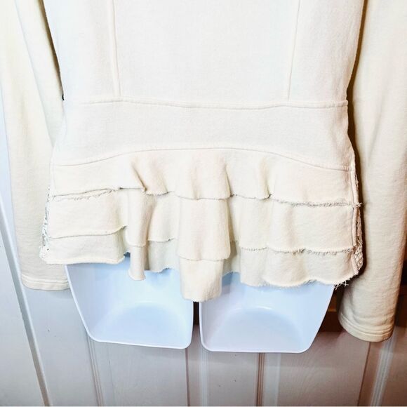 Others Follow Cleo Cream Ruffle Lace Insert Cotton Blazer Zip-Front M - Picture 11 of 13